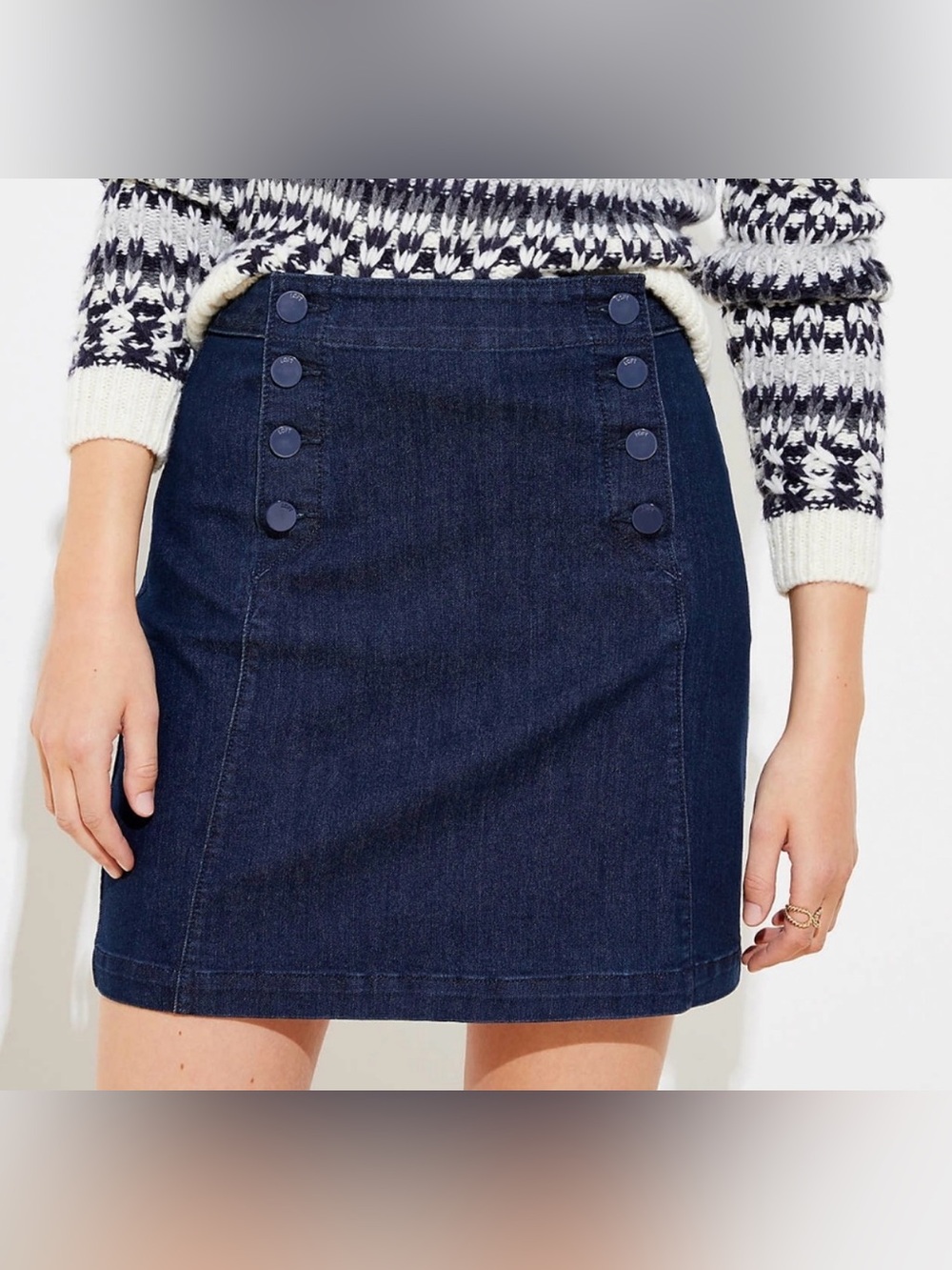 LOFT Navy Denim Sailor-Button Mini Skirt